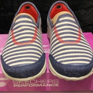 Skechers Navy and White Slip-On Shoes